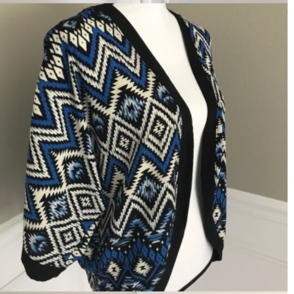 Blue & Black Patterned Monteau Kimono Cardigan